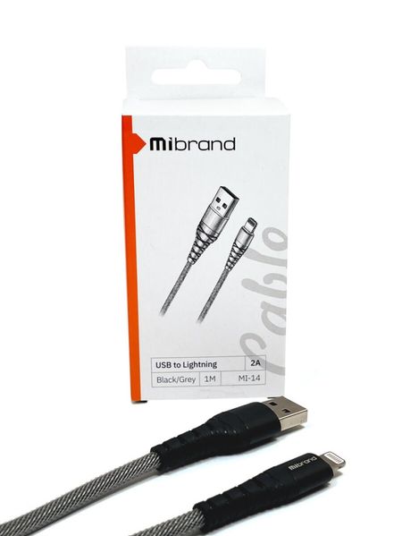 Кабель USB 2.0 Lighting Mibrand MI-14 Net Charging Line 2A Black / Grey метр (MIDC/14LBG) 51135 фото