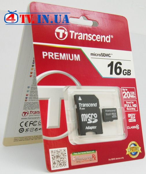 Карта пам&#39;яті microSDHC Transcend 16GB class 10 adapter SD (TS16GUSDHC10) 48674 фото