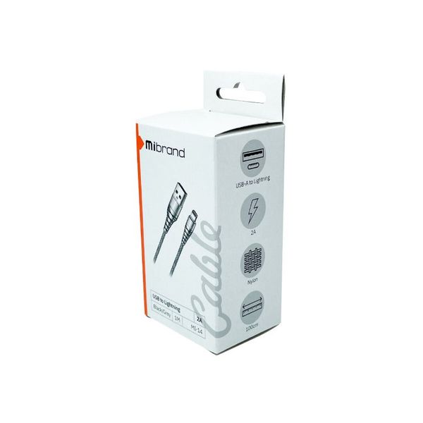 Кабель USB 2.0 Lighting Mibrand MI-14 Net Charging Line 2A Black / Grey метр (MIDC/14LBG) 51135 фото