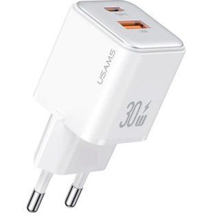 Адаптер сетевой Usams US-CC189 PD30W+QC3.0 A+C White 50852 фото