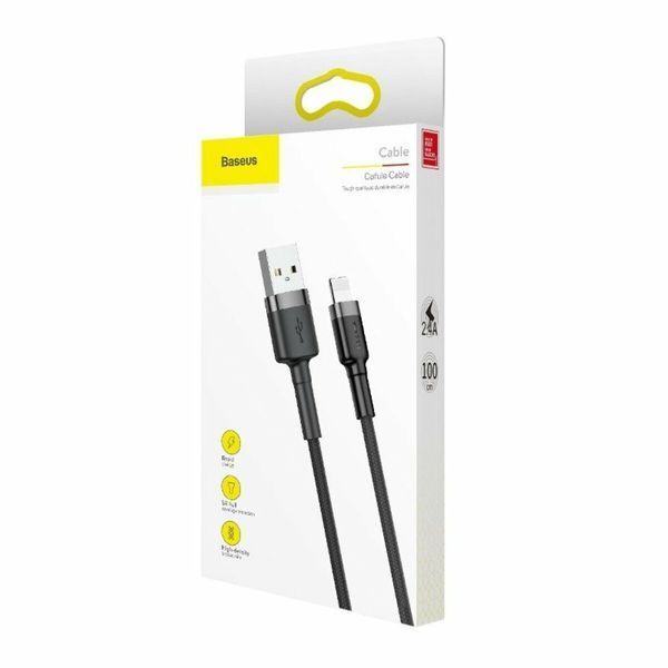 Кабель Baseus Cafule USB Type-A -Lightning Gray+Black 2 метри (CALKLF-BG1) 00-00077661 фото