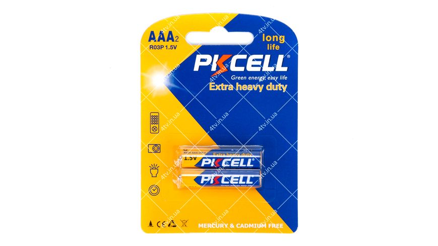 Батарейка PKCELL EXTRA HEAVY DUTY 1.5V AAA/R03 2 шт блістер 40593 фото