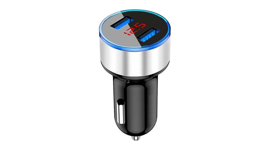 АЗУ 5V 3.1A Metal Dual USB Car Charger LED Display 42668 фото