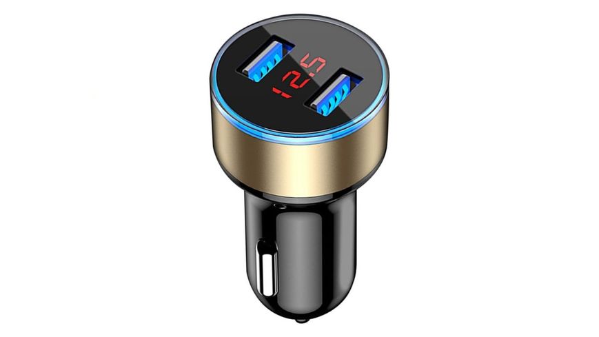 АЗУ 5V 3.1A Metal Dual USB Car Charger LED Display 42668 фото