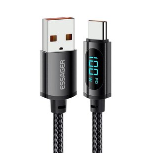 Кабель USB 2.0 TYPE-C Essager Enjoy LED Digital Display black (EXCT-XY01-P) 1 метр 51138 фото