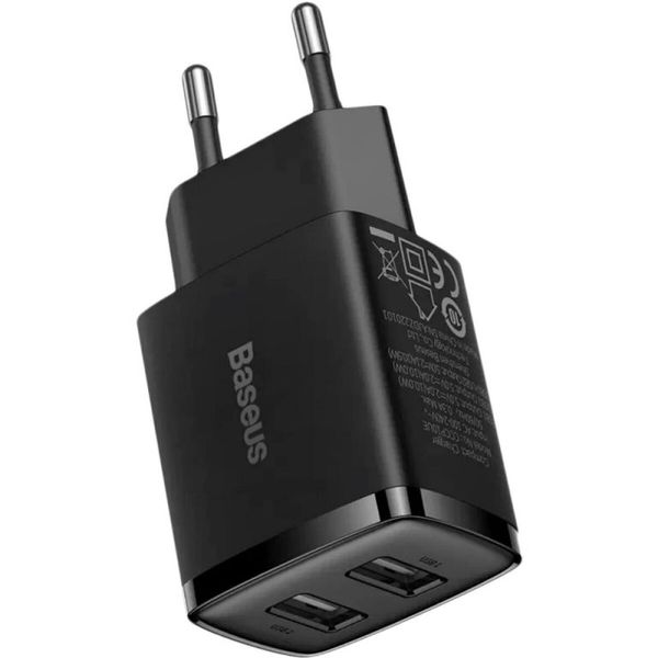 Адаптер мережевий Baseus Compact Charger 2U 10.5W Black 2 порти 50650 фото