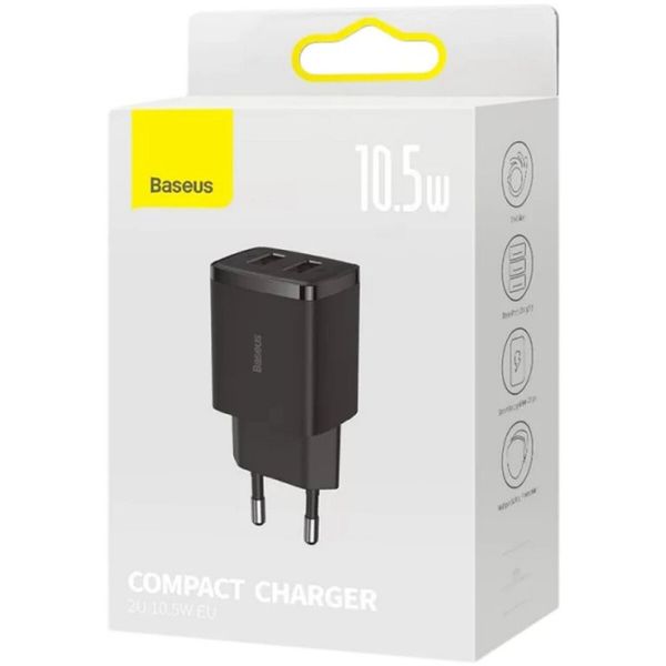 Адаптер мережевий Baseus Compact Charger 2U 10.5W Black 2 порти 50650 фото