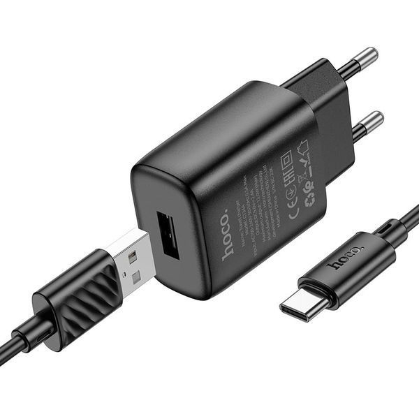 Мережевий зарядний пристрій HOCO C134A Solid single-port charger set (Type-C) (EU) Black 00-00077923 фото