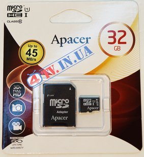 Карта пам&#39;яті microSDHC UHS-1 Apacer 32GB class 10 Adapter SD (AP32GMCSH10U1-R) 48668 фото