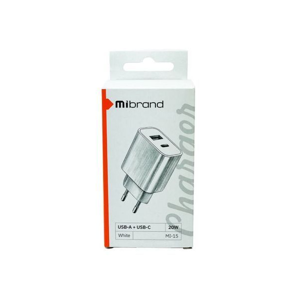 Адаптер сетевой Mibrand MI-15 20W 5V/2.1A PD + Quick Charger USB 2 порти 49664 фото