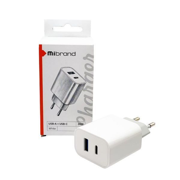 Адаптер сетевой Mibrand MI-15 20W 5V/2.1A PD + Quick Charger USB 2 порти 49664 фото