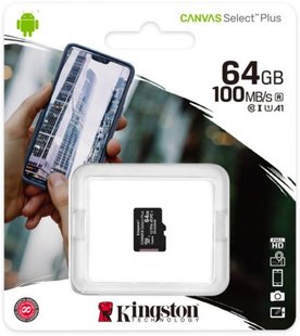 Карта пам'яті microSDXC Kingston 64GB Canvas Select Plus UHS-I U1 V10 A1 (SDCS2/64GB) 46475 фото