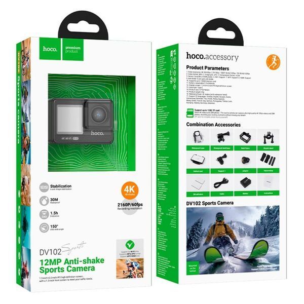 Екшен камера HOCO DV102 4K anti-shake sports camera Black 00-00077069 фото